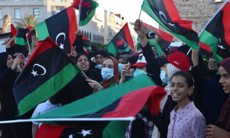 Libyans with flags