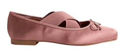 pink satin ballet flats with elastic crossover straps
