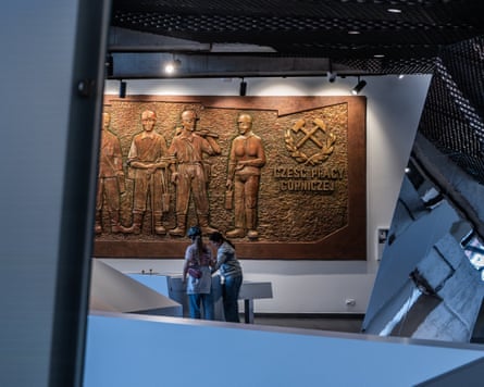 Two young girls visit the Saturn Museum in Czeladź, a museum dedicated to mining that takes its name from the former local coal mine, Saturn.