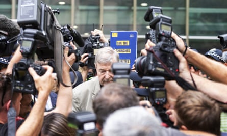 George Pell outside court on Tuesday, after the suppression order on his guilty verdict was lifted