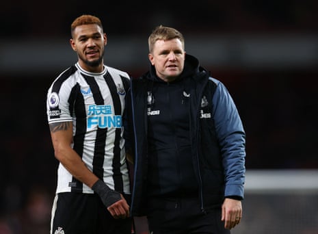 Newcastle United's Joelinton and manager Eddie Howe after the match.