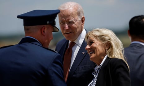 Joe Biden and first lady Jill Biden are greeted as they arrive at Joint Base Andrews, Maryland on Friday.