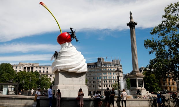 Big sweet treat … The End, Heather Phillipson’s sculpture for the fourth plinth in Trafalgar Square, was unveiled on July 30, 2020.