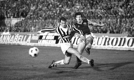 Colin Gibson and Marco Tardelli in action.