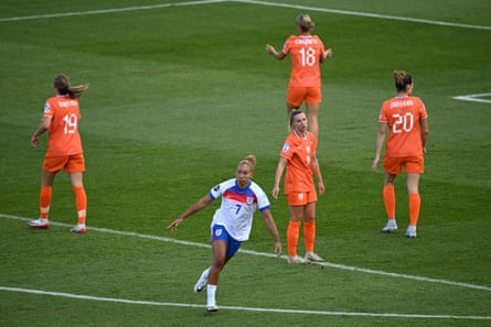 Lauren James celebrates scoring England’s first goal against the Netherlands