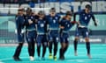 France players celebrate after winning the shootout.