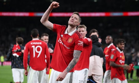 Wout Weghorst shows his joy at winning the Carabao Cup final against Newcastle in February