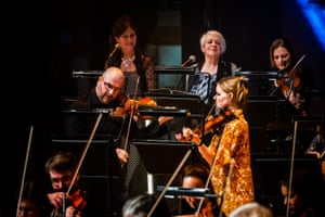 Trailblazing spirit … Grit Orchestra players watched in the back row by Karen Matheson (on left) and Liz Lochhead.