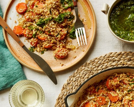 Chantelle Nicholson's roasted carrot crumble, with wild garlic pesto.