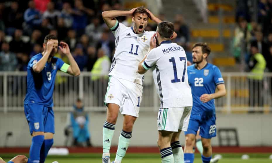 Conor McMenamin misses a chance for Northern Ireland during their defeat to Kosovo