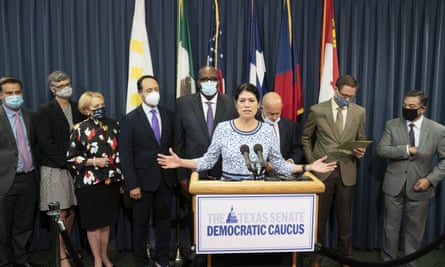 Nine Texas Democratic senators, including Carol Alvarado, who supported their House quorum-busting colleagues in Washington, DC return to the Texas Capitol.