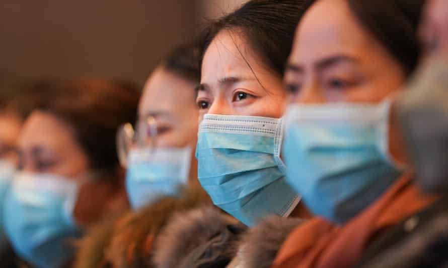 Medical workers from Shanghai attend a medical training in Wuhan, central China’s Hubei Province