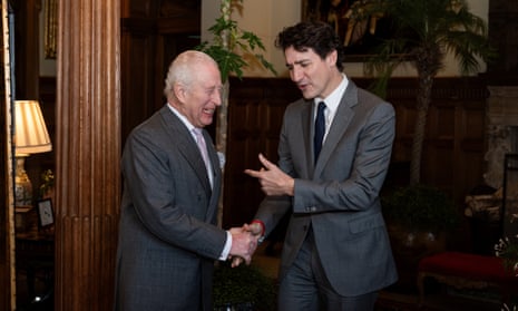 Britain’s King Charles meets Canadian prime minister Justin Trudeau at the Sandringham Estate in Norfolk.