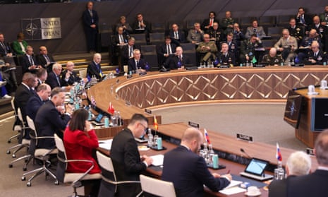A general view of the first day of the Nato defence ministers' meeting on 14 February 2023 in Brussels, Belgium.