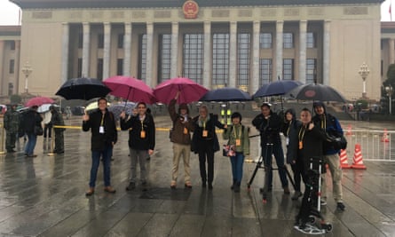 Carrie Grace on assignment in Tiananmen Square