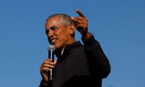 Former US president Barack Obama speaking in Michigan in October 2020.