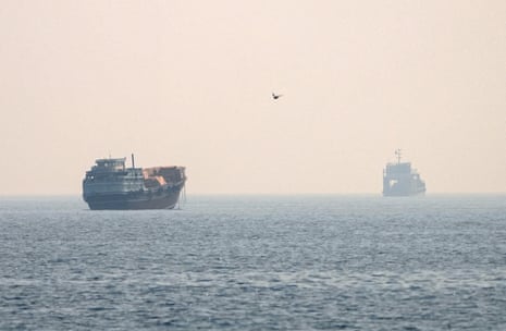 Vessels at the strait of Hormuz, as seen from Musandam, Oman, 8 July 2026.