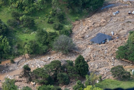 An aerial image of a property damaged in the landslide.