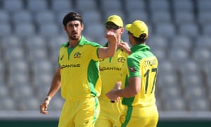 Starc celebrates the wicket of Bairstow.