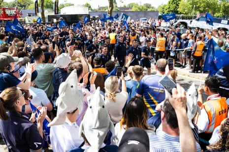 Sale Sharks players walk into the stadium before the Gallagher Premiership Rugby Final match between Saracens and Sale Sharks at Twickenham.