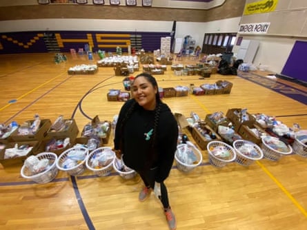 Shandiin Herrera, the relief fund’s call centre coordinator and Utah team leader at the distribution centre in Monument Valley high school, Oljato, Utah.