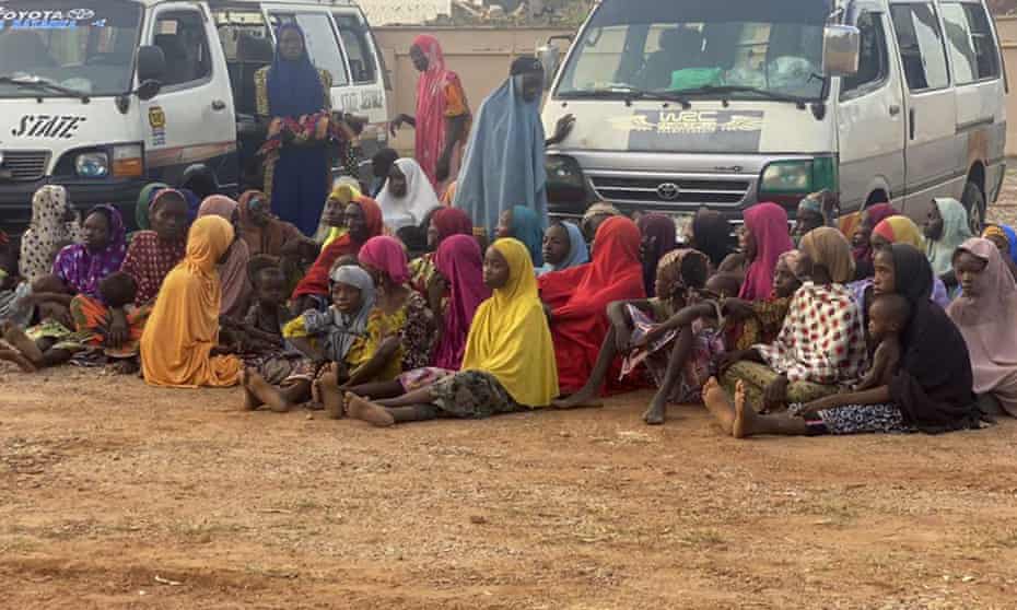 Children and adults freed from kidnappers in Zamfara state in northern Nigeria last October.