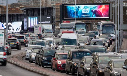 Traffic on the A4 Talgarth Road in London, December 2019