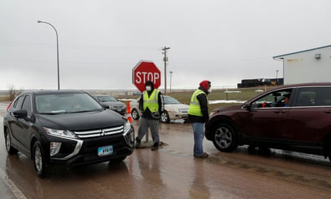 A checkpoint operates at the entrance to the Pine Ridge Indian Reservation in South Dakota.