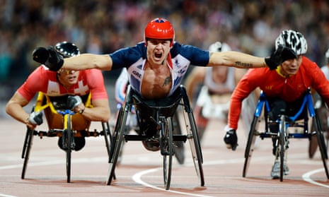 Team GB’s David Weir celebrates winning the men’s T54 800m final at the 2012 Paralympics: ‘In 2012 he was our Usain Bolt.’