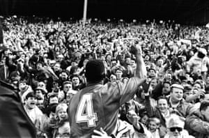 Andy Gray celebrates a famous victory with the Palace fans.