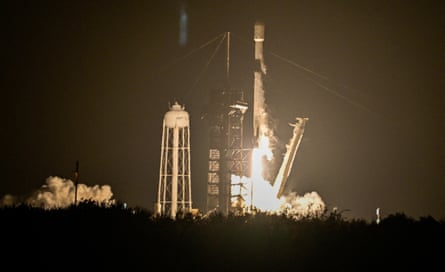 The SpaceX Falcon 9 rocket lifts off from the Kennedy Space Center in January 2025.