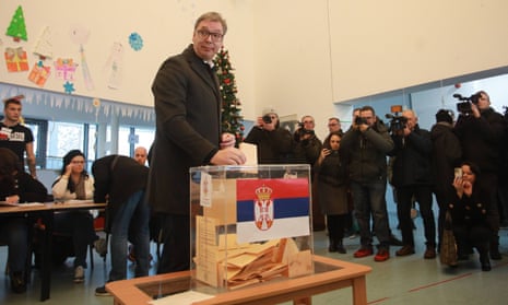 The President of Serbia, Aleksandar Vucic, votes