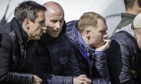 Gary Neville (left), with Salford City co-owners Nicky Butt (central) and Paul Scholes (right).