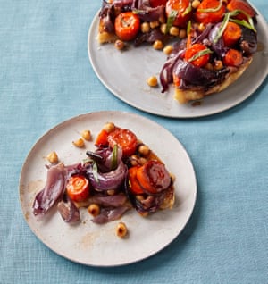 Calum Franklin’s red onion, carrot and hazelnut tatin.
