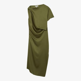 Reiss Kenzie satin asymmetric draped midi dress.