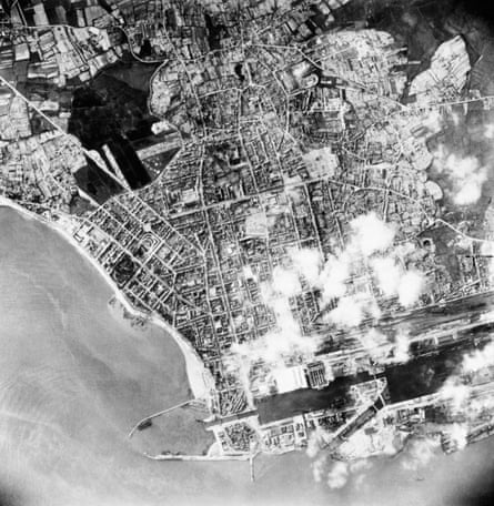 Aerial reconnaissance photograph taken after Operation Chariot – the raid on St Nazaire in March 1942.