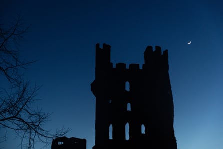 Helmsley Castle at dusk.