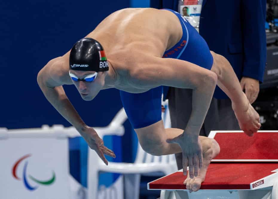 Ihar Boki diving into the pool on Sunday on course for another gold.