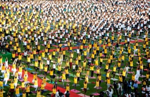 Bangalore, India Enthusiasts attend a mass yoga demonstration