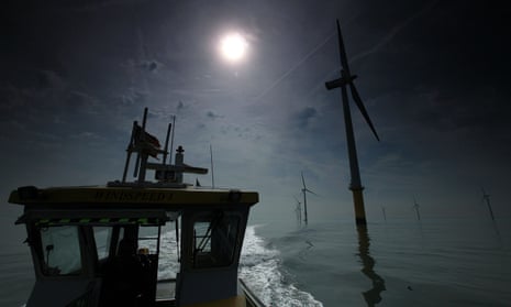 A windfarm maintenance ship in action