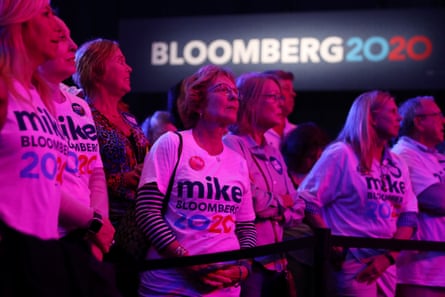 Supporters of Mike Bloomberg attend his Super Tuesday night event in West Palm Beach, Florida, on 3 March.
