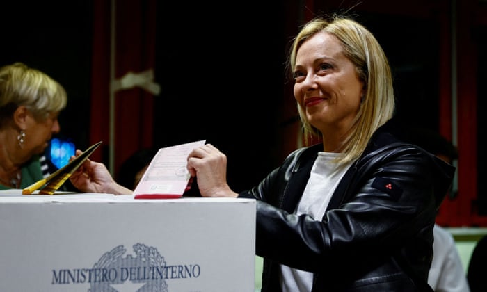 Giorgia Meloni votes at a polling station in Rome. 