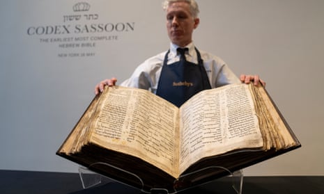 Sotheby's displays the Codex Sassoon at its Manhattan auction house.
