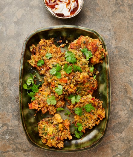 Yotam Ottolenghi’s vegetable fritters with tamarind yoghurt.