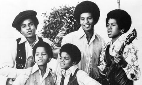 The Jackson 5: Michael Jackson, front right; Marlon Jackson, front left; Tito Jackson, back left; Jackie Jackson, back centre; and Jermaine Jackson, back right, undated.