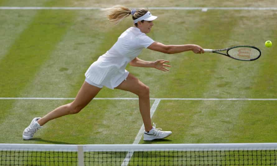 Katie Boulter is unable to reach a volley during her defeat by Harmony Tan