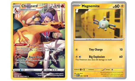 Pokémon trading card designs by Gidora (left) and Morii (right)