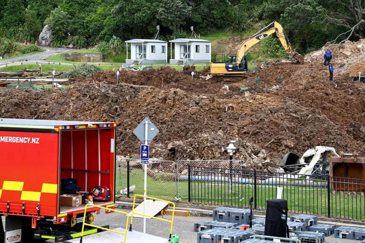 Heavy machinery has been deployed at the scene of a deadly landslide triggered by heavy rains in Mount Maunganui, New Zealand. Photograph: David Rowland/Reuters