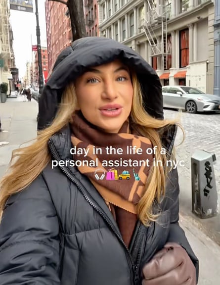 a women speaking to the camera with the caption ‘day in the life of a personal assistant in nyc’