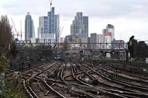 London, UK: empty tracks at Clapham Junction station as train drivers stage a strike over pay